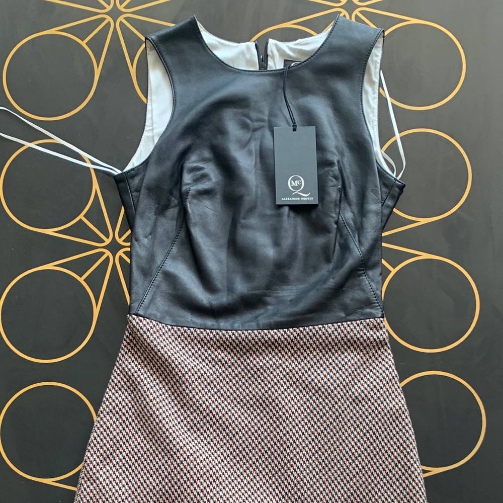 Alexander McQueen leather & wool sleeveless dress